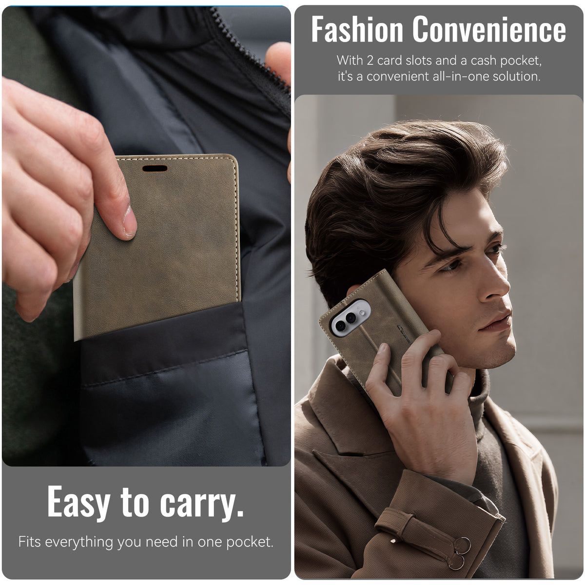 CASEME for iPhone Fold Case 033 Series RFID Blocking Wallet Stand Calf Texture Leather Phone Cover