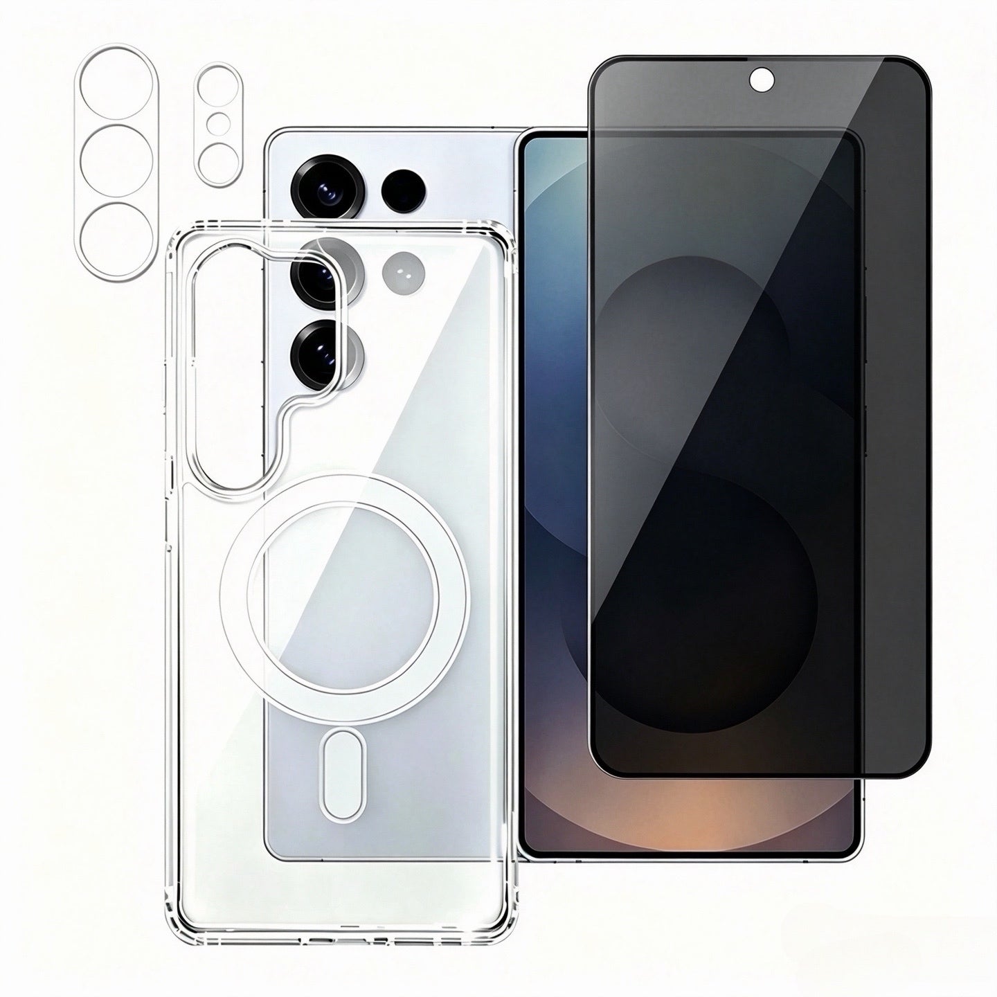 For Samsung Galaxy S25 Ultra 3 in1  Magnetic Case TPU + Acrylic Phone Cover with 180° Anti-Spy Screen Film + Clear Lens Film