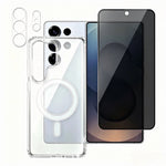 Samsung Galaxy S25 Ultra 3-i-1 magnetiskt skal TPU + akrylmobilskal med 180° anti-spionfilm + genomskinlig linsfilm
