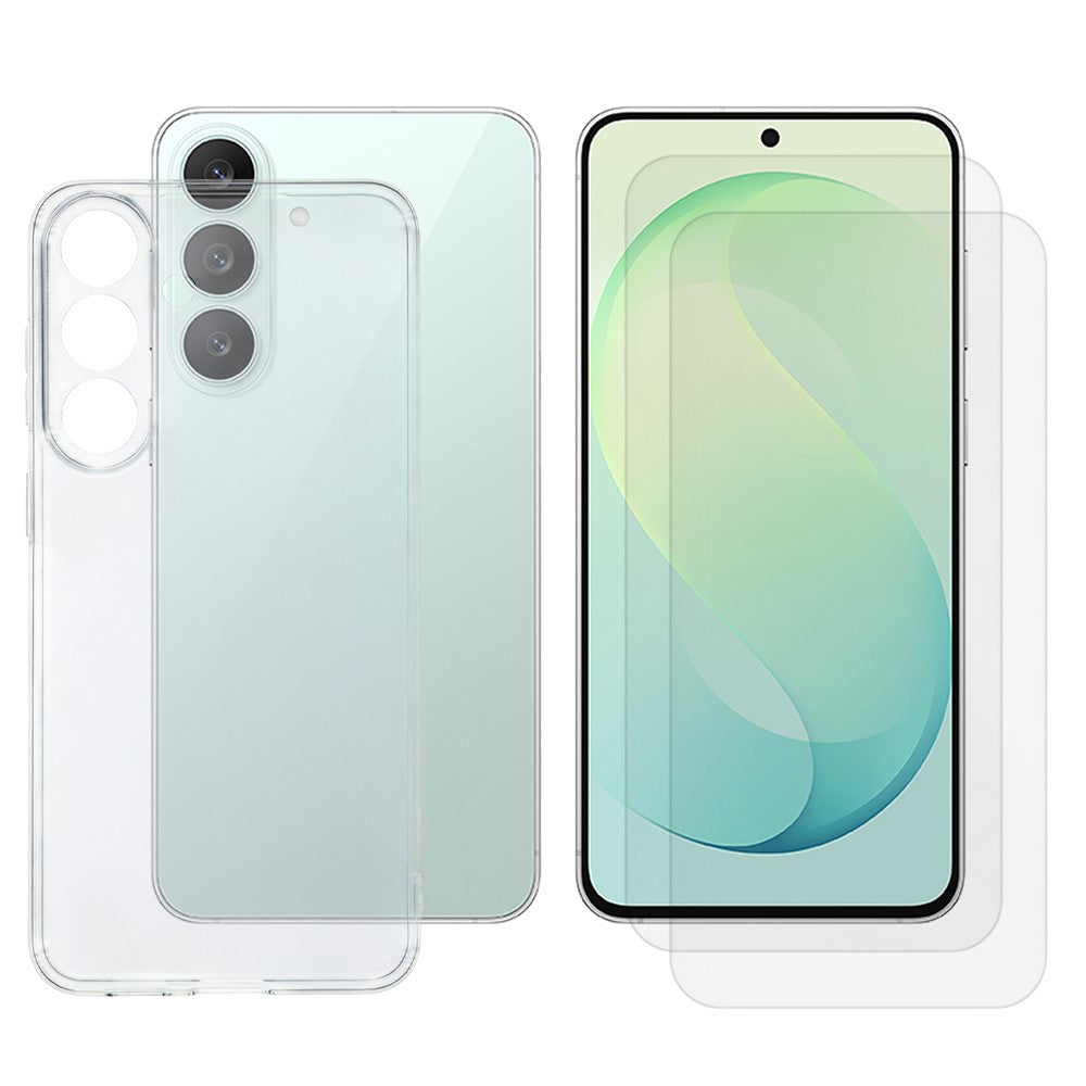 Samsung Galaxy S26 FE-skal mjukt TPU-mobilskal med 2 st skärmskydd i högkvalitativt aluminium-kiselglas
