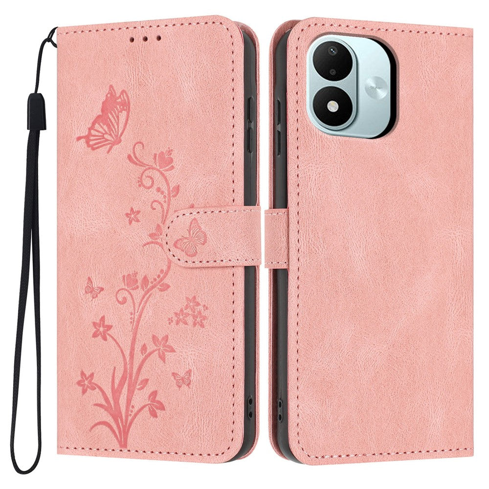 Xiaomi Redmi Note 17 4G (Global) / Note 17 5G (Global) / Note 17 (Indien/Kina) 5G Plånboksfodral PU-läder med fjärilsblomma och handledsrem