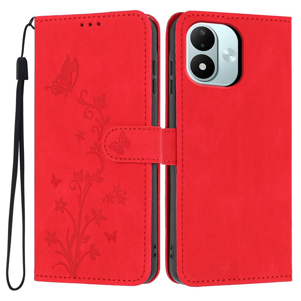Xiaomi Redmi Note 17 4G (Global) / Note 17 5G (Global) / Note 17 (Indien/Kina) 5G Plånboksfodral PU-läder med fjärilsblomma och handledsrem