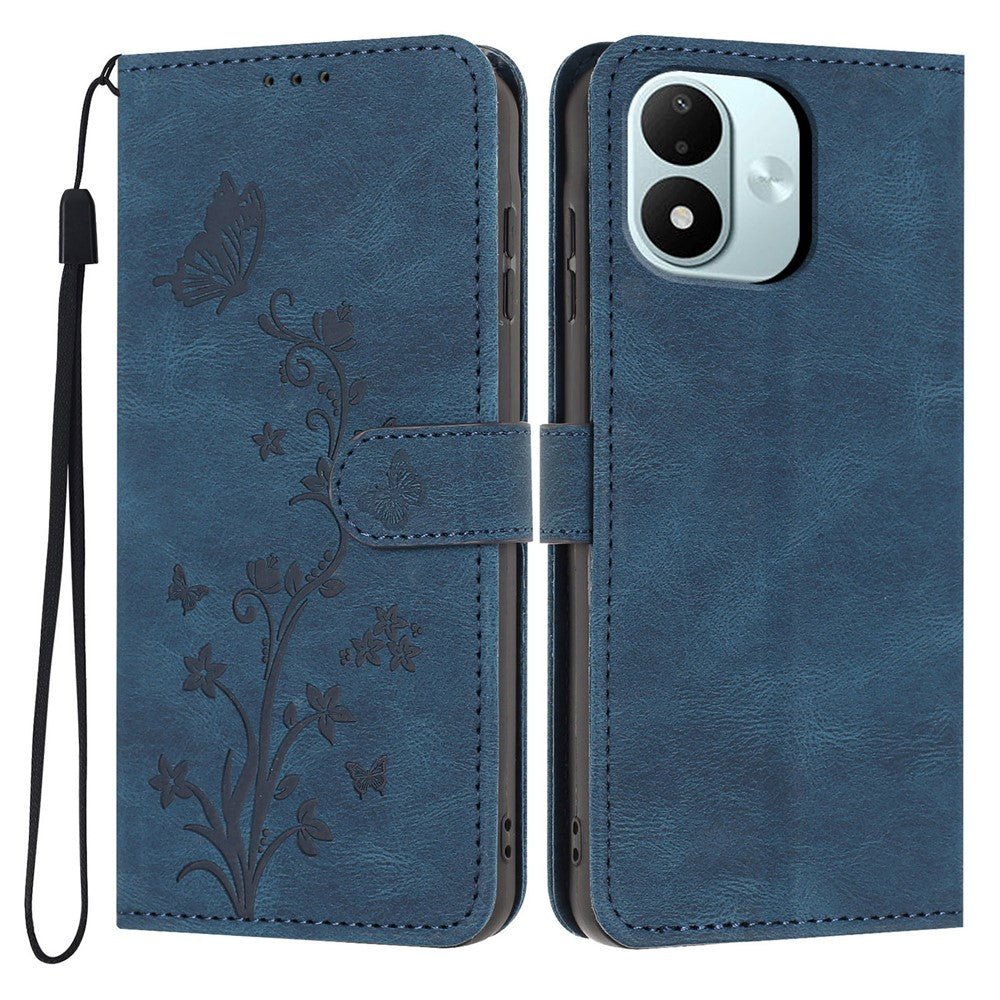 Xiaomi Redmi Note 17 4G (Global) / Note 17 5G (Global) / Note 17 (Indien/Kina) 5G Plånboksfodral PU-läder med fjärilsblomma och handledsrem