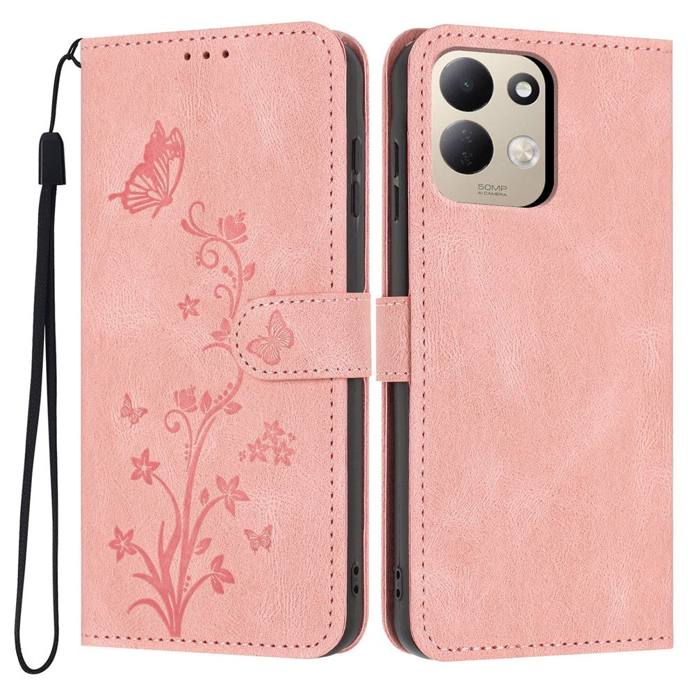 Wallet Case for Xiaomi Redmi 17 4G  /  17 5G Butterfly Flower Imprint PU Leather Phone Cover with Wrist Strap