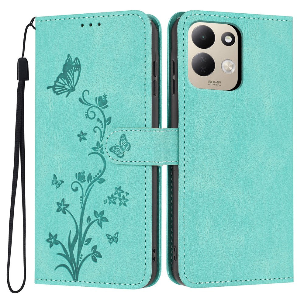 Wallet Case for Xiaomi Redmi 17 4G  /  17 5G Butterfly Flower Imprint PU Leather Phone Cover with Wrist Strap