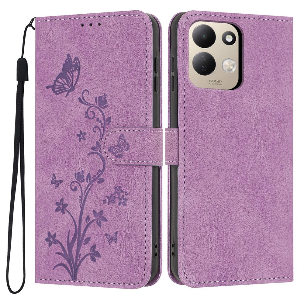 Wallet Case for Xiaomi Redmi 17 4G  /  17 5G Butterfly Flower Imprint PU Leather Phone Cover with Wrist Strap
