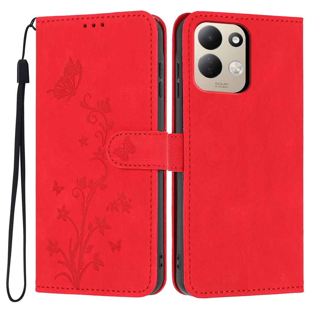 Wallet Case for Xiaomi Redmi 17 4G  /  17 5G Butterfly Flower Imprint PU Leather Phone Cover with Wrist Strap