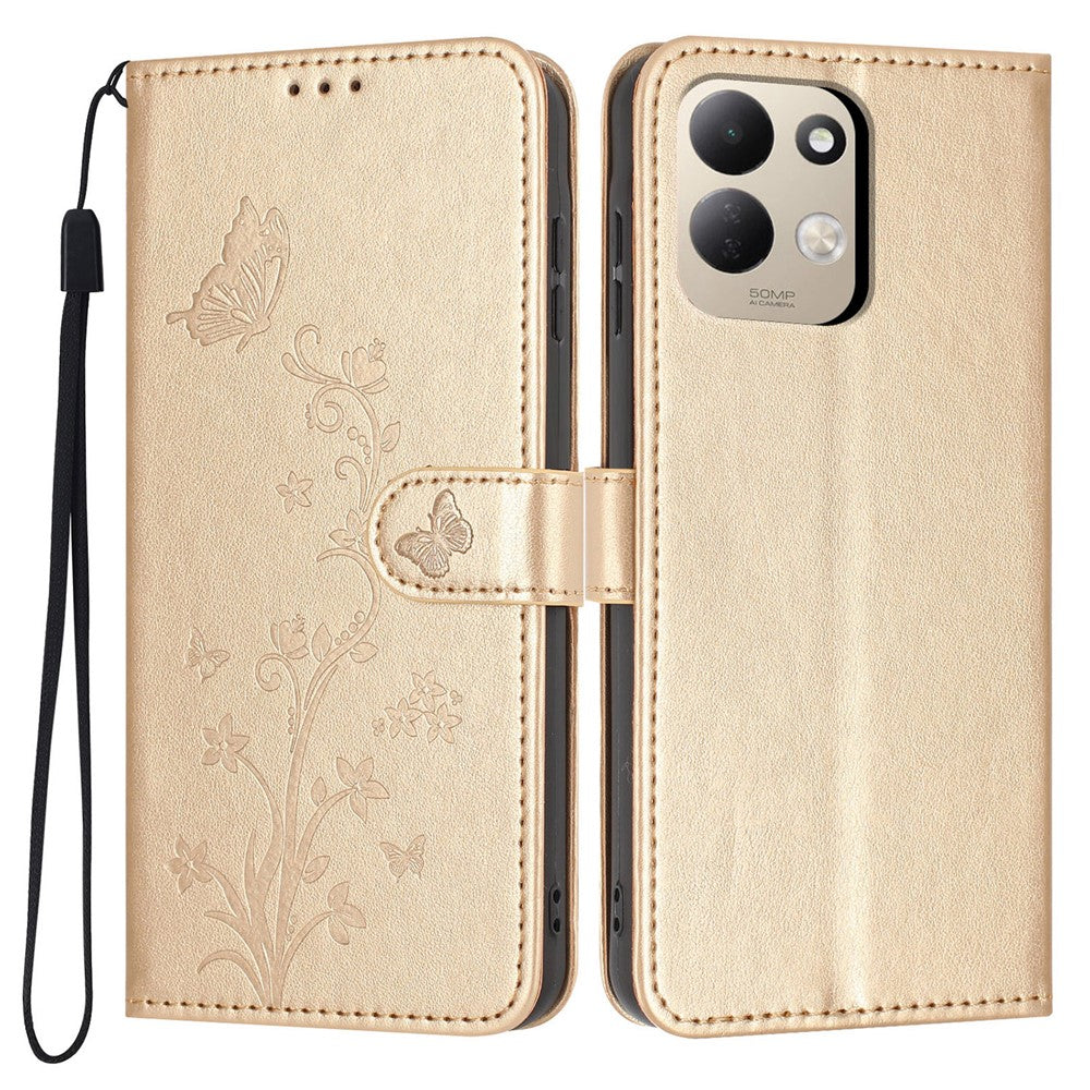 Wallet Case for Xiaomi Redmi 17 4G  /  17 5G Butterfly Flower Imprint PU Leather Phone Cover with Wrist Strap
