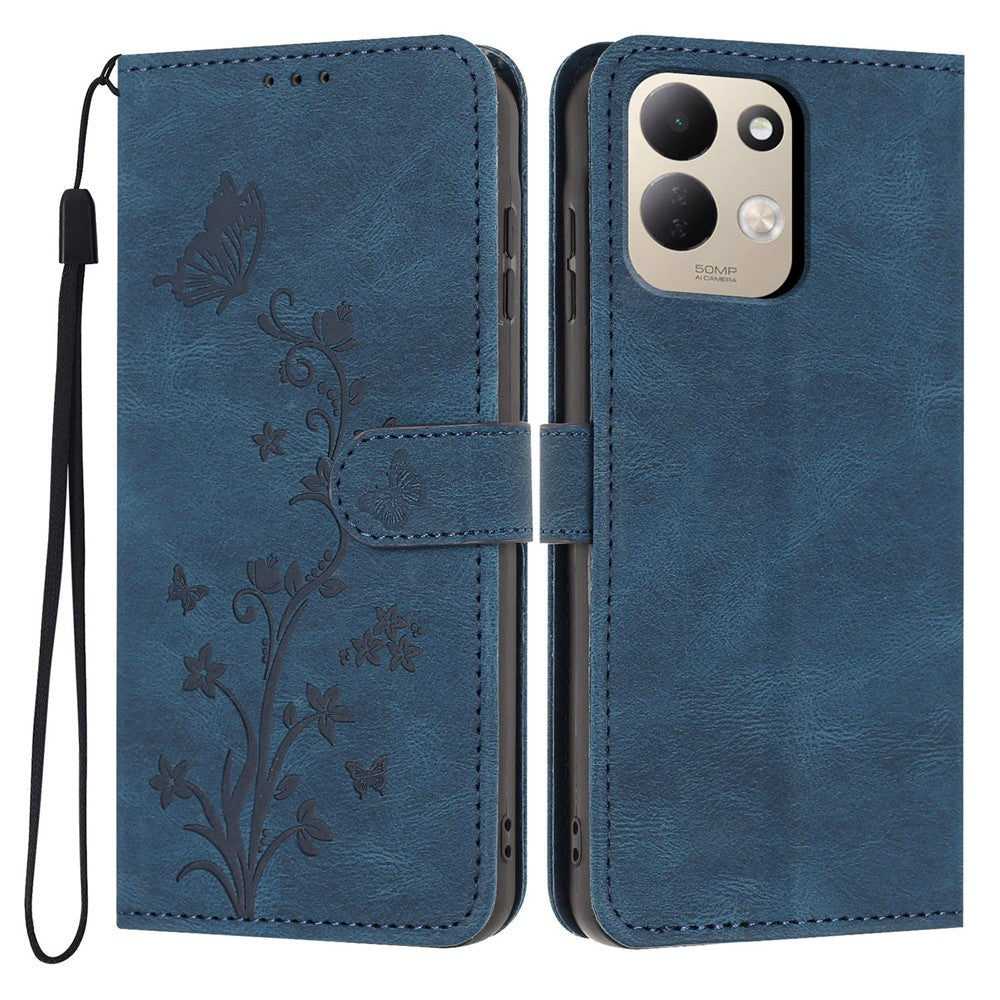Wallet Case for Xiaomi Redmi 17 4G  /  17 5G Butterfly Flower Imprint PU Leather Phone Cover with Wrist Strap