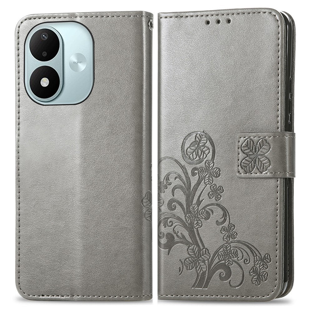 Xiaomi Redmi Note 17 4G (Global) / Note 17 5G (Global) / Note 17 (Indien/Kina) 5G-cover med pung i hærdet glas og firkløver-læder