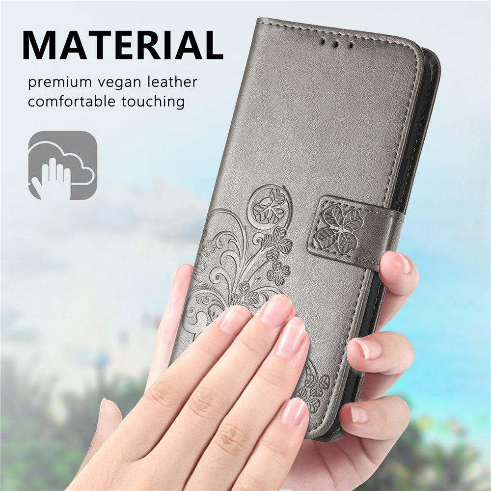 Xiaomi Redmi Note 17 4G (Global) / Note 17 5G (Global) / Note 17 (Indien/Kina) 5G-skal med plånboksfodral i härdat glas, fyrklöver-läder