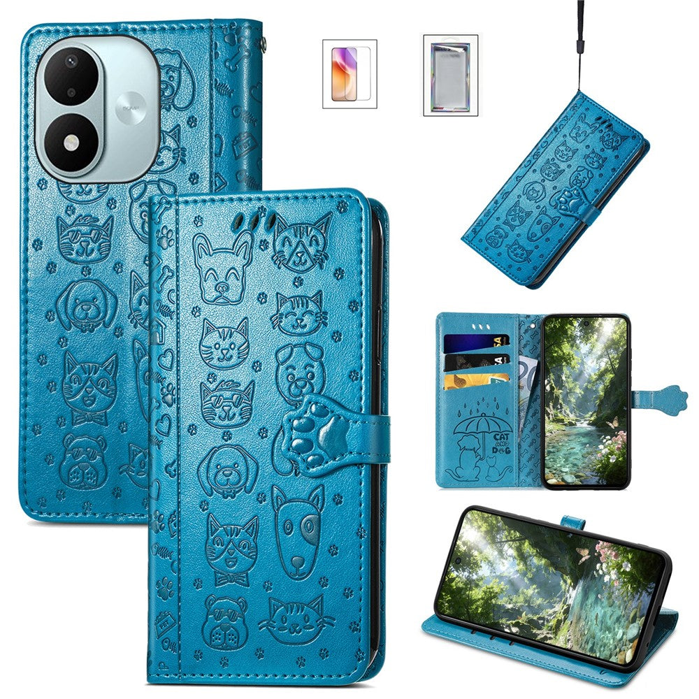 For Xiaomi Redmi Note 17 4G (Global) / Note 17 5G (Global) / Note 17 (India / China) 5G Case with Tempered Glass Screen Protector Cute Cat Dog Pattern PU Leather Wallet Phone Cover