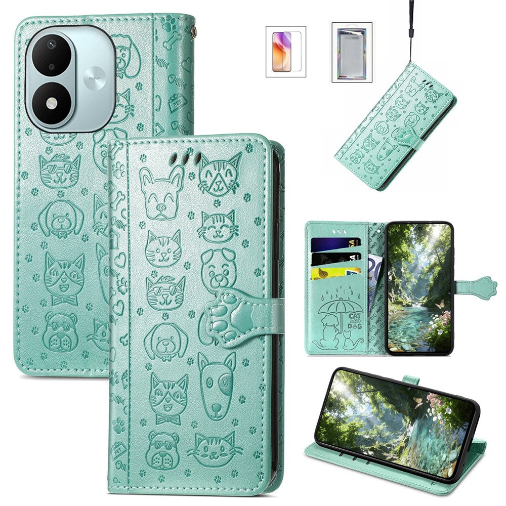 For Xiaomi Redmi Note 17 4G (Global) / Note 17 5G (Global) / Note 17 (India / China) 5G Case with Tempered Glass Screen Protector Cute Cat Dog Pattern PU Leather Wallet Phone Cover