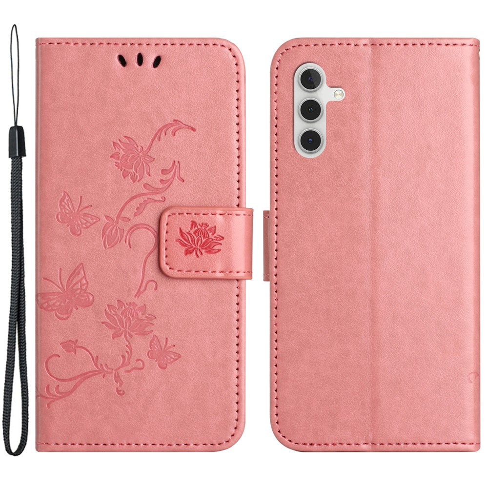 For Samsung Galaxy A54 5G Wallet PU Leather Phone Case Sturdy Stand Imprinted Butterfly Flower Pattern Smartphone Cover
