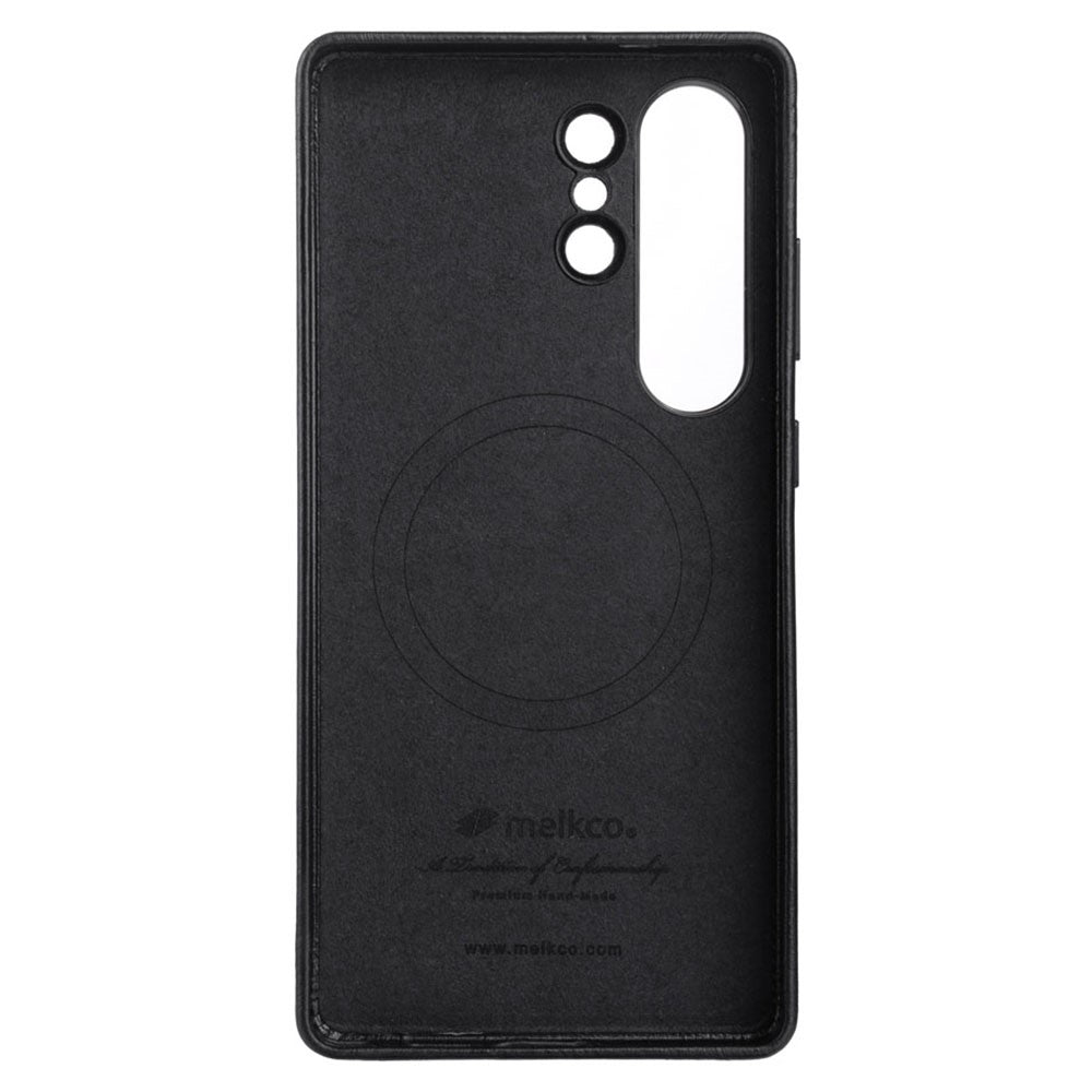 MELKCO for Samsung Galaxy S26 Ultra Magnetic Case Full Wrapped Waxy Genuine Cow Leather PC Back Cover