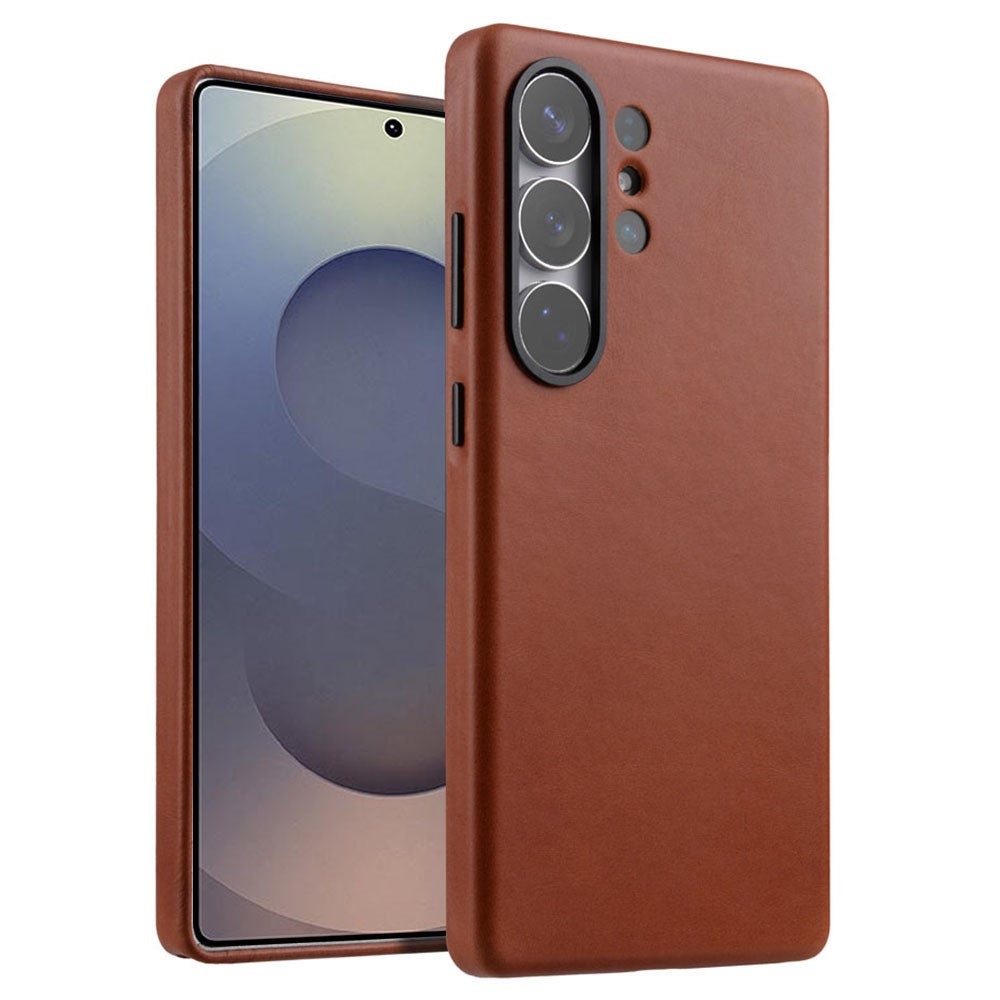 MELKCO for Samsung Galaxy S26 Ultra Magnetic Case Full Wrapped Waxy Genuine Cow Leather PC Back Cover