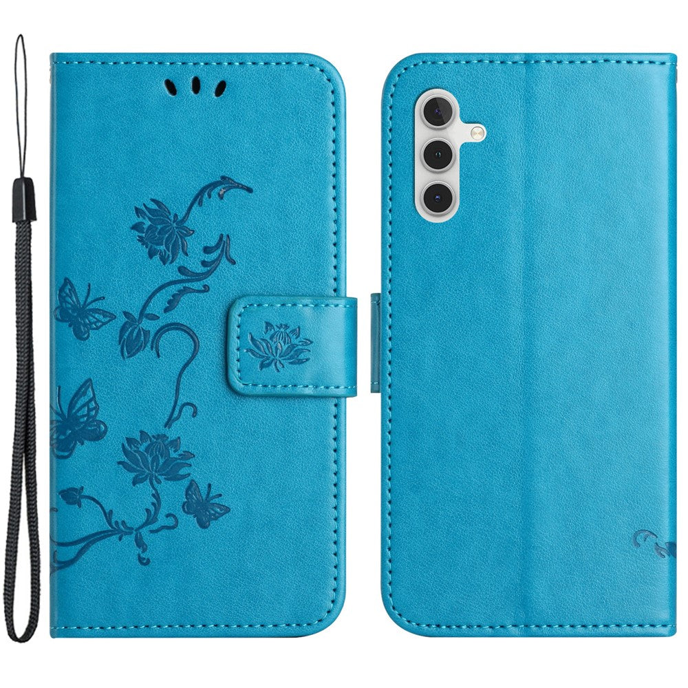 For Samsung Galaxy A34 5G Imprinted Butterfly Flower Pattern PU Leather Flip Cover Magnetic Closure Stand Wallet Folio Phone Case with Strap