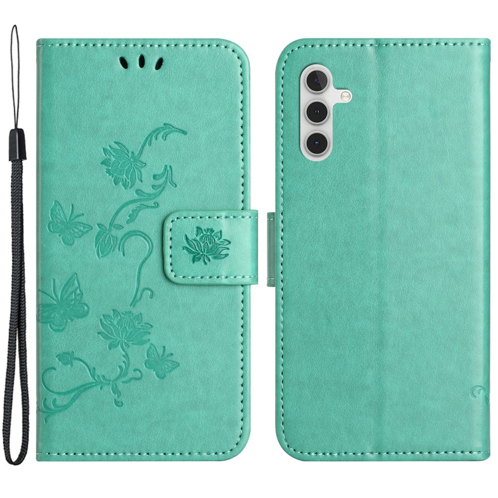 For Samsung Galaxy A34 5G Imprinted Butterfly Flower Pattern PU Leather Flip Cover Magnetic Closure Stand Wallet Folio Phone Case with Strap