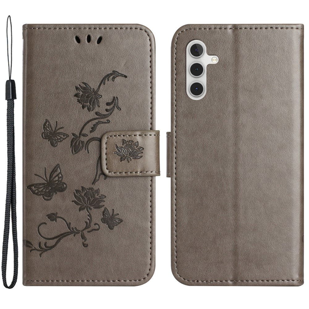 For Samsung Galaxy A34 5G Imprinted Butterfly Flower Pattern PU Leather Flip Cover Magnetic Closure Stand Wallet Folio Phone Case with Strap