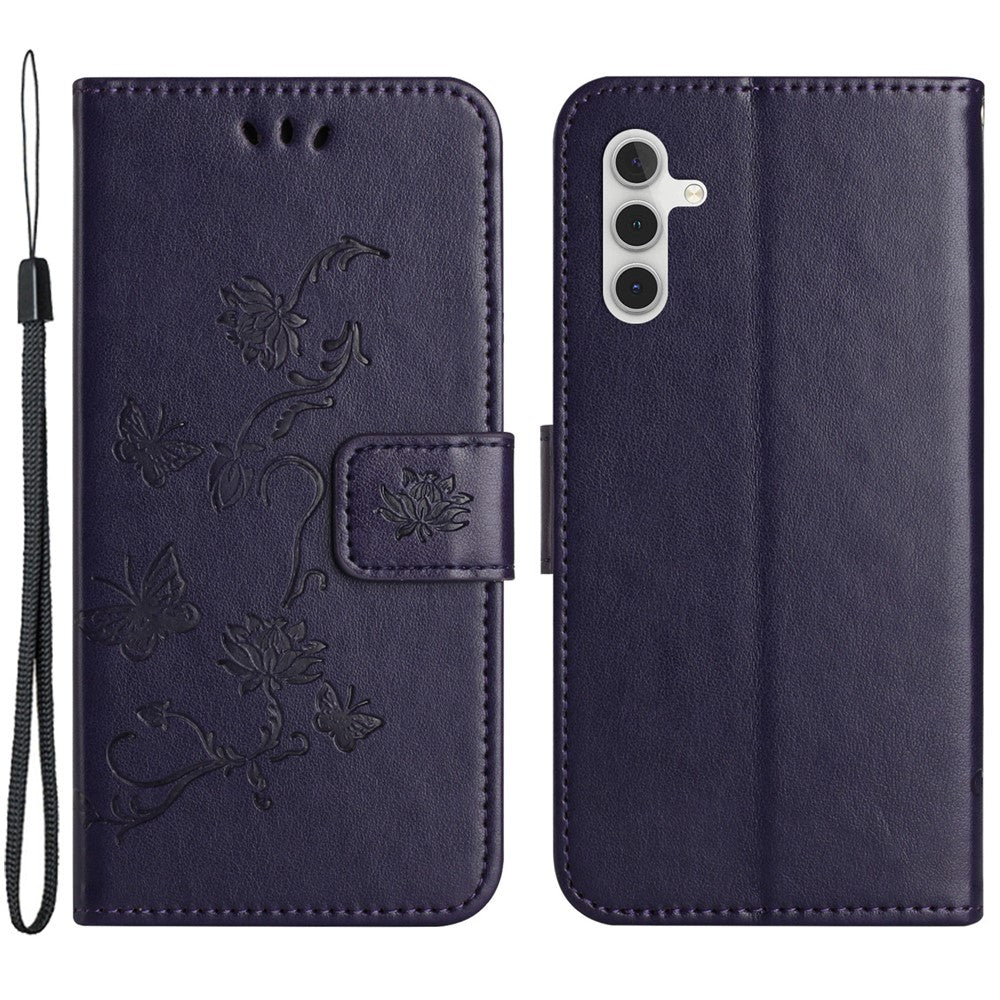 For Samsung Galaxy A34 5G Imprinted Butterfly Flower Pattern PU Leather Flip Cover Magnetic Closure Stand Wallet Folio Phone Case with Strap