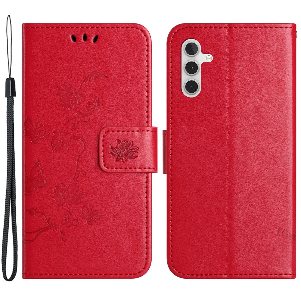 For Samsung Galaxy A34 5G Imprinted Butterfly Flower Pattern PU Leather Flip Cover Magnetic Closure Stand Wallet Folio Phone Case with Strap