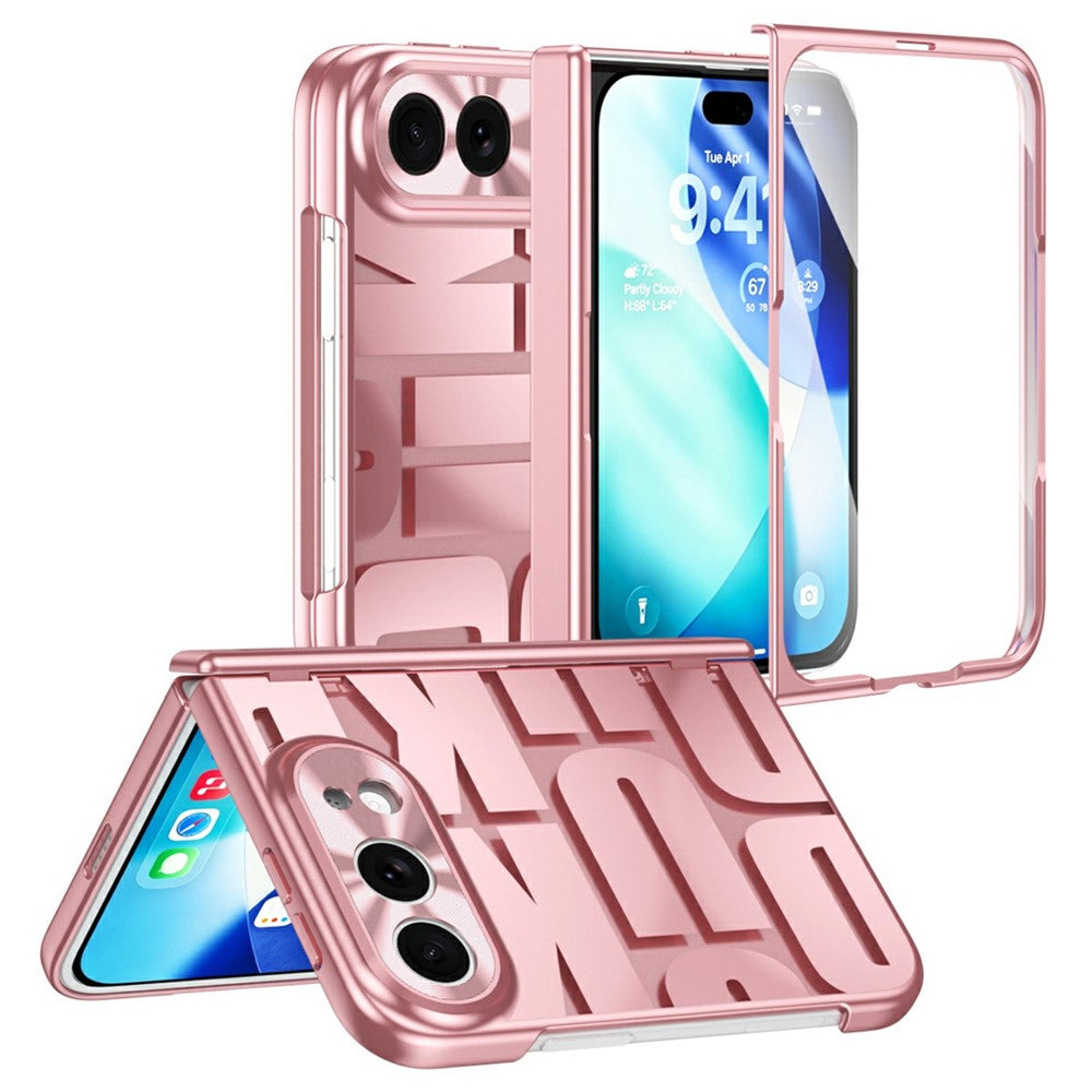 For iPhone Fold Case Electroplating PC Phone Cover with Tempered Glass Film