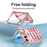 For iPhone Fold Case Electroplating PC Phone Cover with Tempered Glass Film