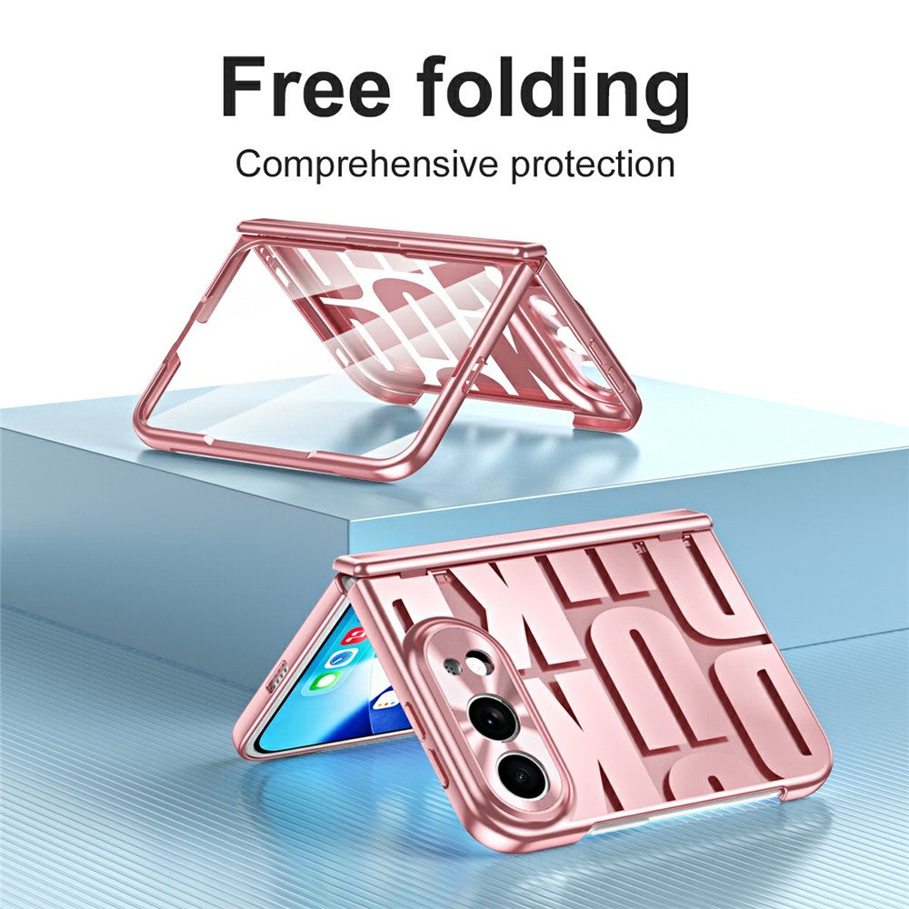 For iPhone Fold Case Electroplating PC Phone Cover with Tempered Glass Film