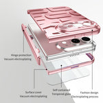 For iPhone Fold Case Electroplating PC Phone Cover with Tempered Glass Film