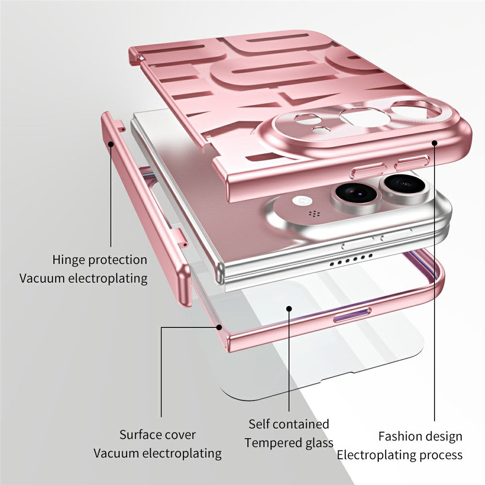 For iPhone Fold Case Electroplating PC Phone Cover with Tempered Glass Film