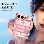 For iPhone Fold Case Electroplating PC Phone Cover with Tempered Glass Film
