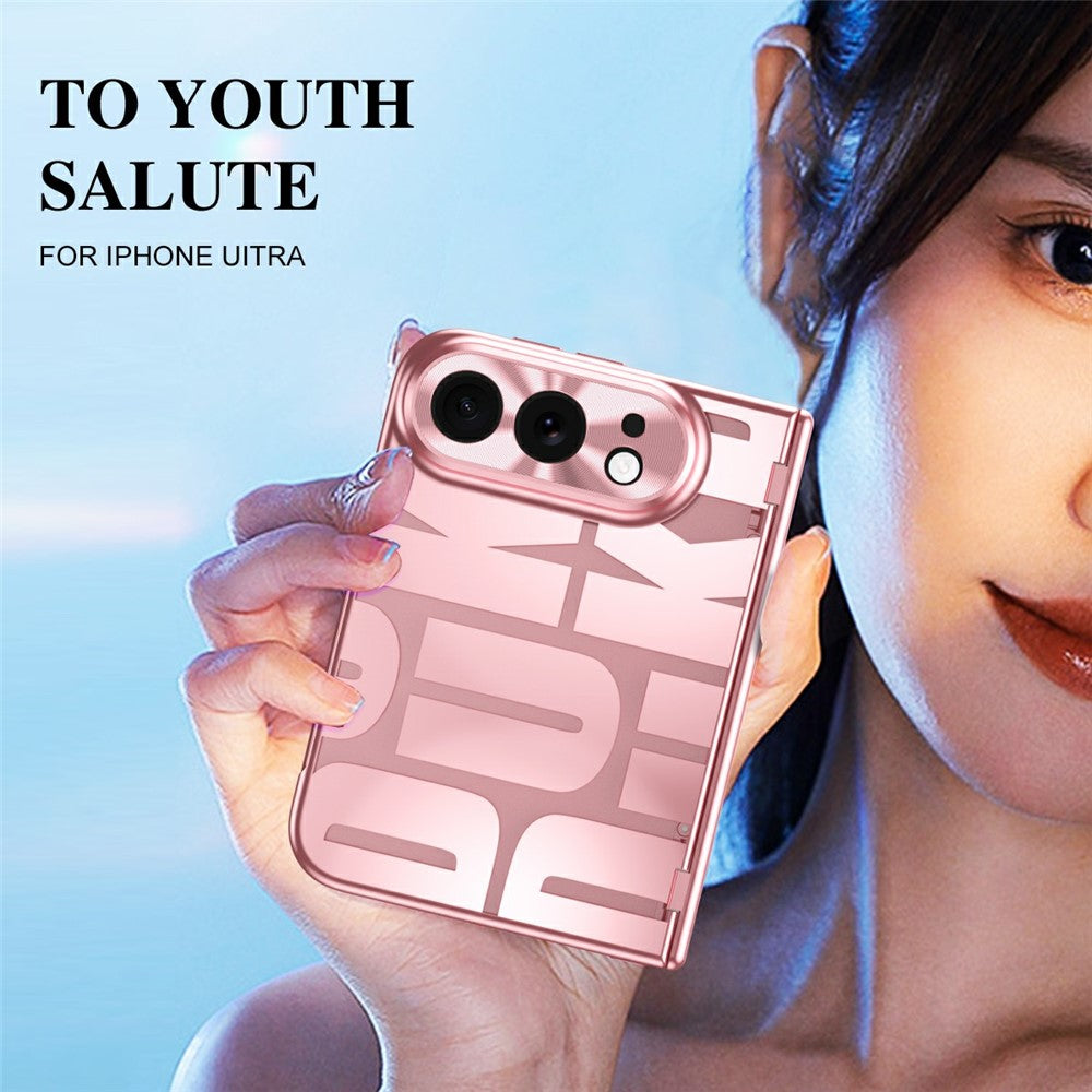For iPhone Fold Case Electroplating PC Phone Cover with Tempered Glass Film