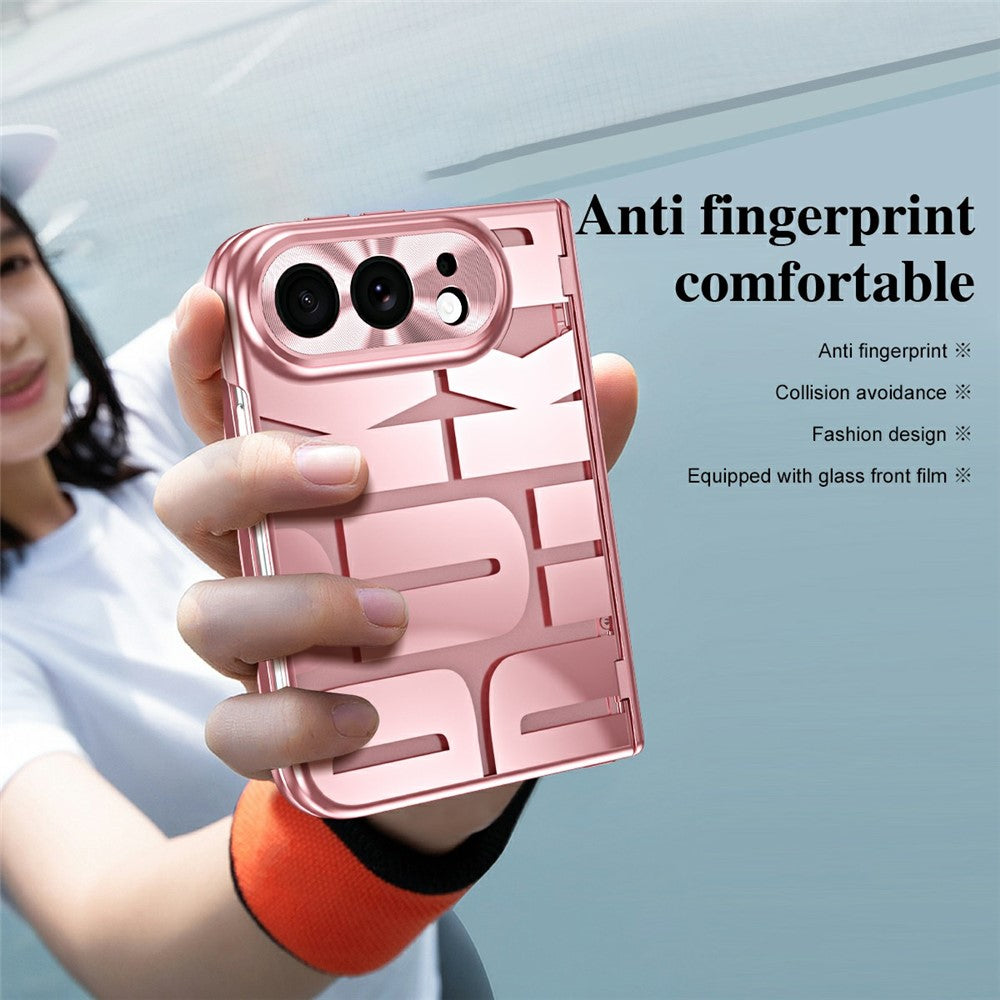 For iPhone Fold Case Electroplating PC Phone Cover with Tempered Glass Film