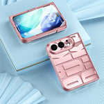For iPhone Fold Case Electroplating PC Phone Cover with Tempered Glass Film
