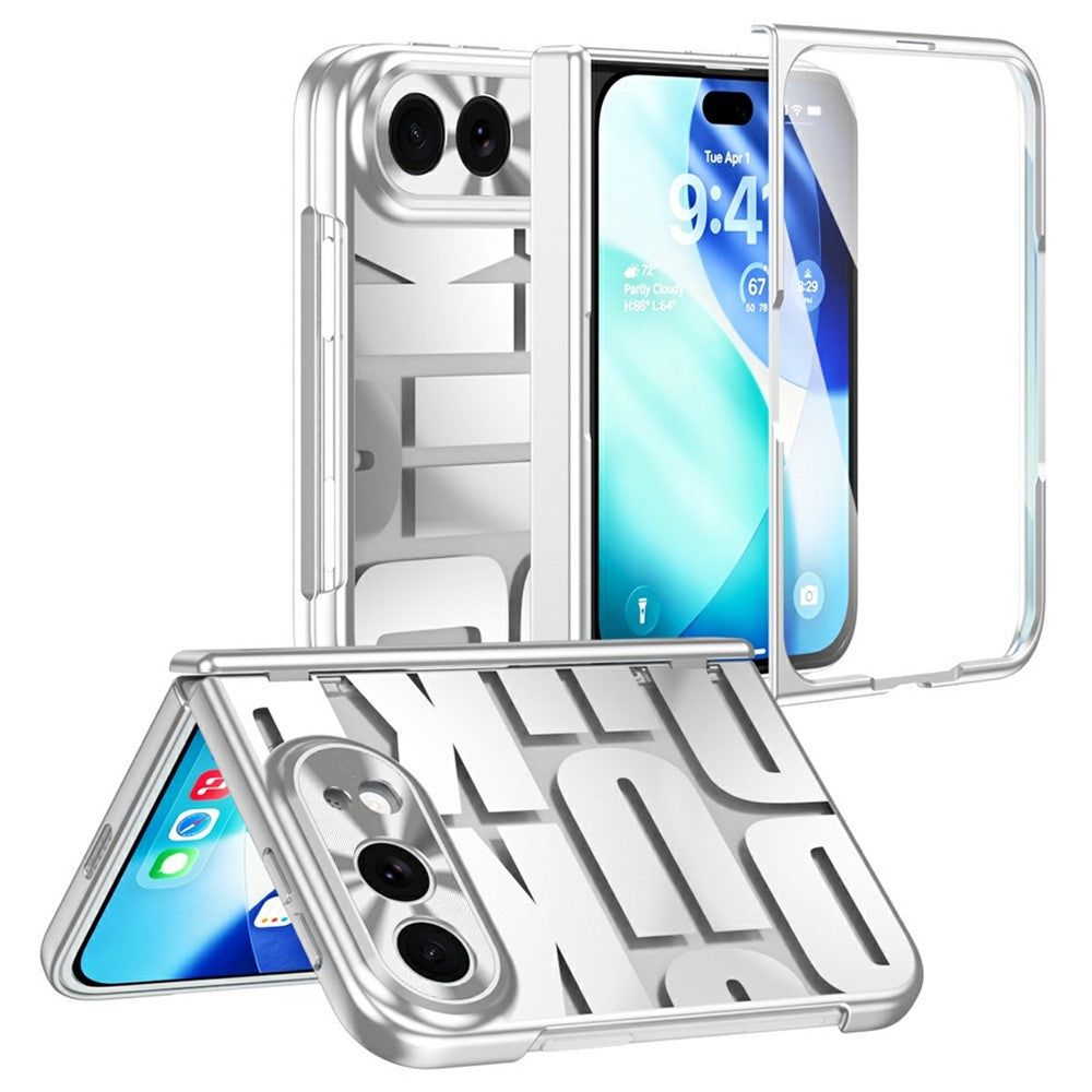 For iPhone Fold Case Electroplating PC Phone Cover with Tempered Glass Film