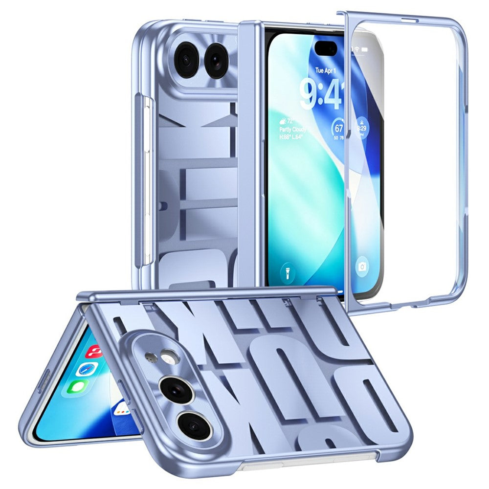 For iPhone Fold Case Electroplating PC Phone Cover with Tempered Glass Film