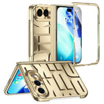 For iPhone Fold Case Electroplating PC Phone Cover with Tempered Glass Film