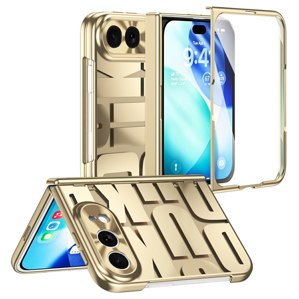 For iPhone Fold Case Electroplating PC Phone Cover with Tempered Glass Film