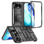 For iPhone Fold Case Electroplating PC Phone Cover with Tempered Glass Film