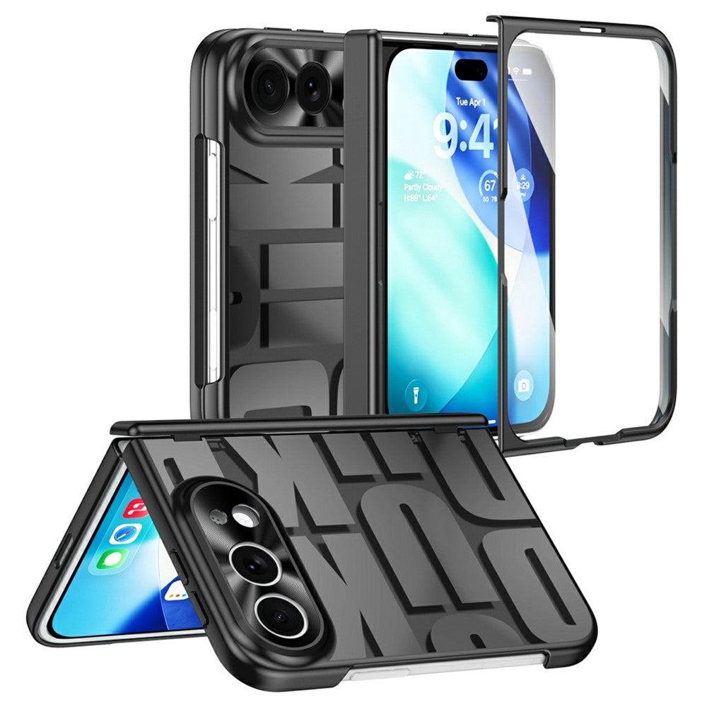 For iPhone Fold Case Electroplating PC Phone Cover with Tempered Glass Film