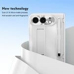 For iPhone Fold Case Kickstand Hinge PC Phone Cover with Tempered Glass Film, Stylus