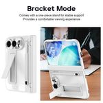 For iPhone Fold Case Kickstand Hinge PC Phone Cover with Tempered Glass Film, Stylus