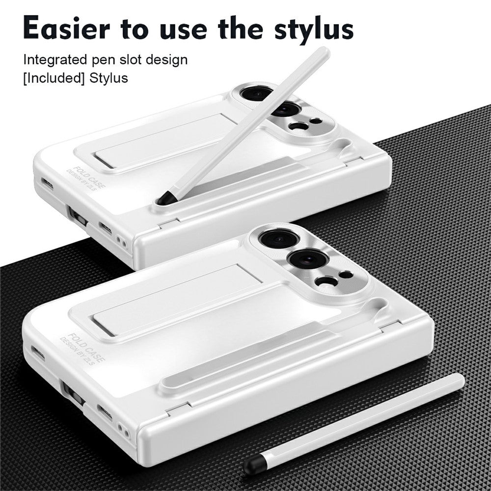 For iPhone Fold Case Kickstand Hinge PC Phone Cover with Tempered Glass Film, Stylus
