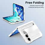 For iPhone Fold Case Kickstand Hinge PC Phone Cover with Tempered Glass Film, Stylus