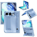For iPhone Fold Case Kickstand Hinge PC Phone Cover with Tempered Glass Film, Stylus