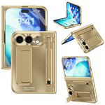 For iPhone Fold Case Kickstand Hinge PC Phone Cover with Tempered Glass Film, Stylus