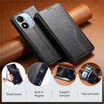 Läderfodral till Xiaomi Redmi Note 17 4G (Global) / Note 17 5G (Global) / Note 17 (Indien/Kina) 5G, trefärgat sömmar, plånboksfodral, inbyggt elastiskt armband med härdat glasfilm