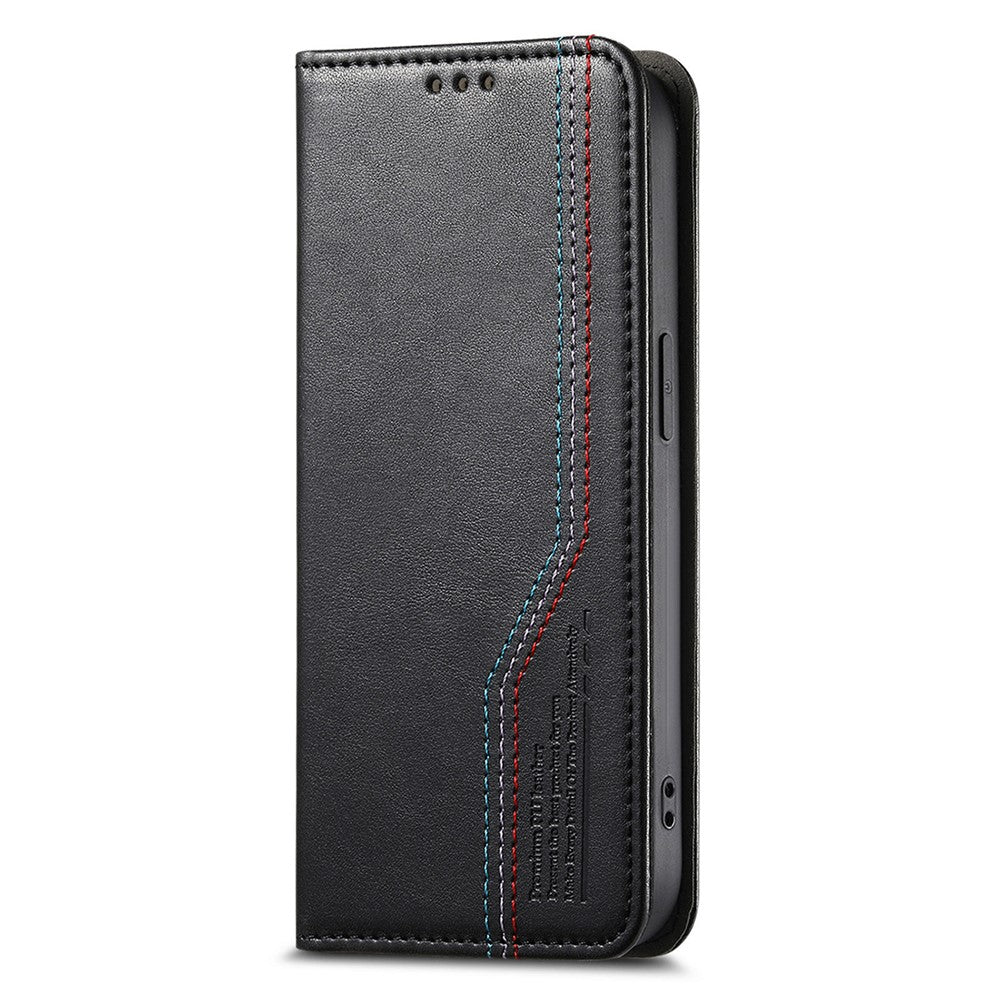 Läderfodral till Xiaomi Redmi Note 17 4G (Global) / Note 17 5G (Global) / Note 17 (Indien/Kina) 5G, trefärgat sömmar, plånboksfodral, inbyggt elastiskt armband med härdat glasfilm