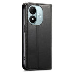 Läderfodral till Xiaomi Redmi Note 17 4G (Global) / Note 17 5G (Global) / Note 17 (Indien/Kina) 5G, trefärgat sömmar, plånboksfodral, inbyggt elastiskt armband med härdat glasfilm