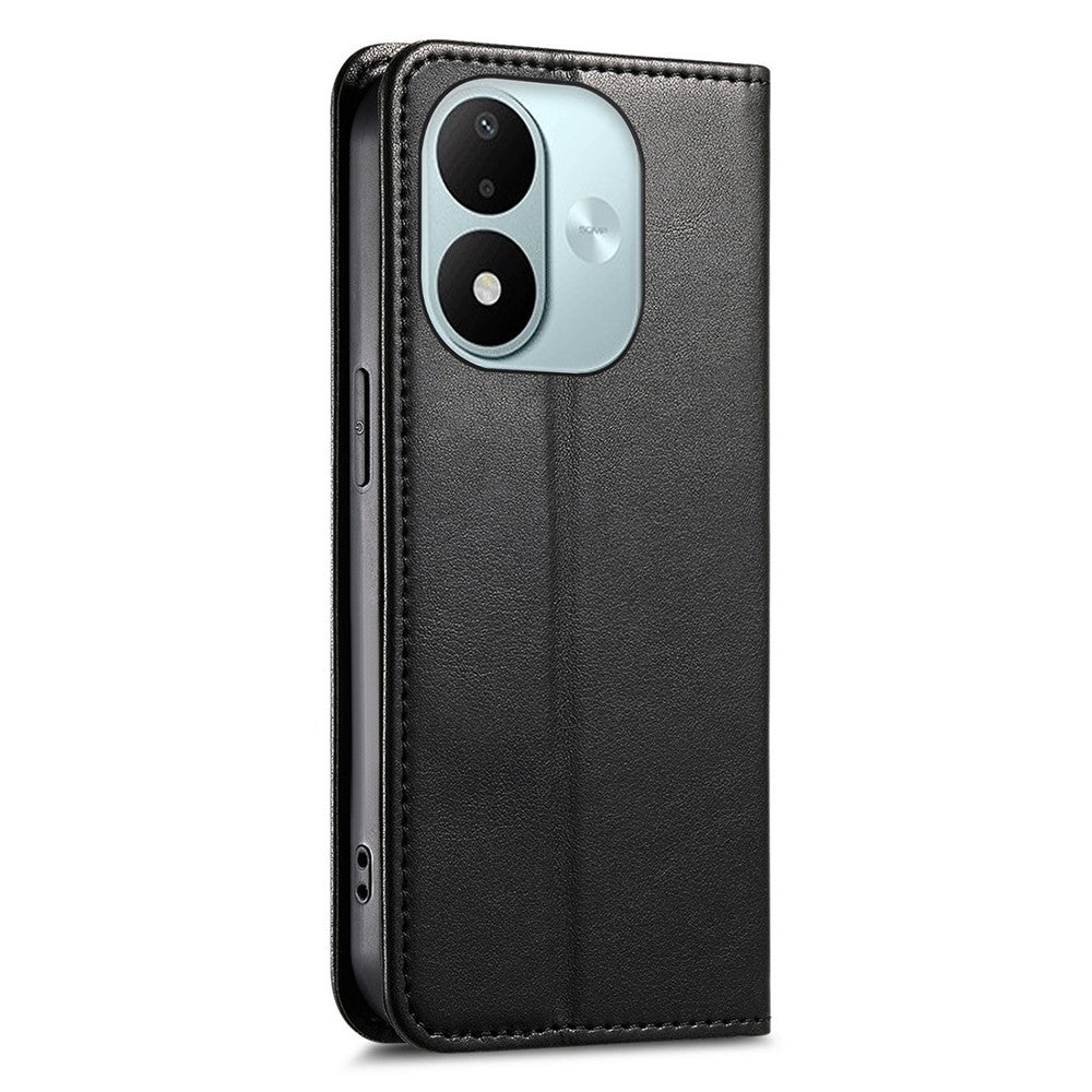 Läderfodral till Xiaomi Redmi Note 17 4G (Global) / Note 17 5G (Global) / Note 17 (Indien/Kina) 5G, trefärgat sömmar, plånboksfodral, inbyggt elastiskt armband med härdat glasfilm